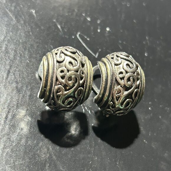 Vintage John Candice Signed 1" Silver Gold Tone Stud Women Pierced Earrings - Picture 3 of 5